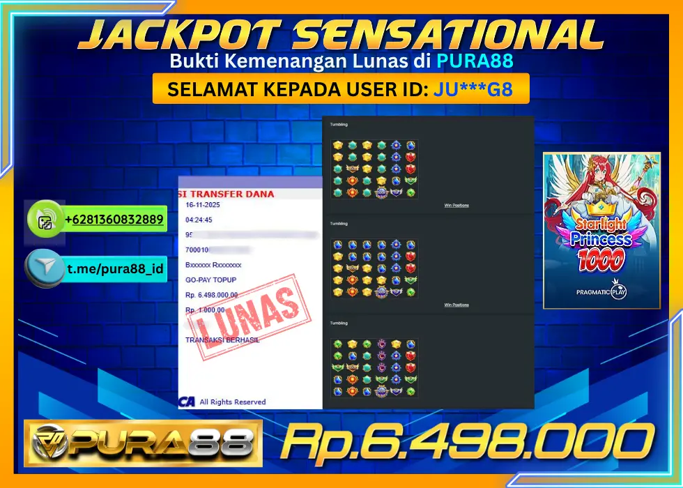 PURA88 JACKPOT SENSATIONAL STARLIGHT PRINCESS 1000 Rp 6.498.000,- LUNAS